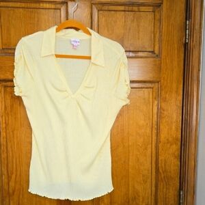 One Step Up Soft Yellow Collared Blouse